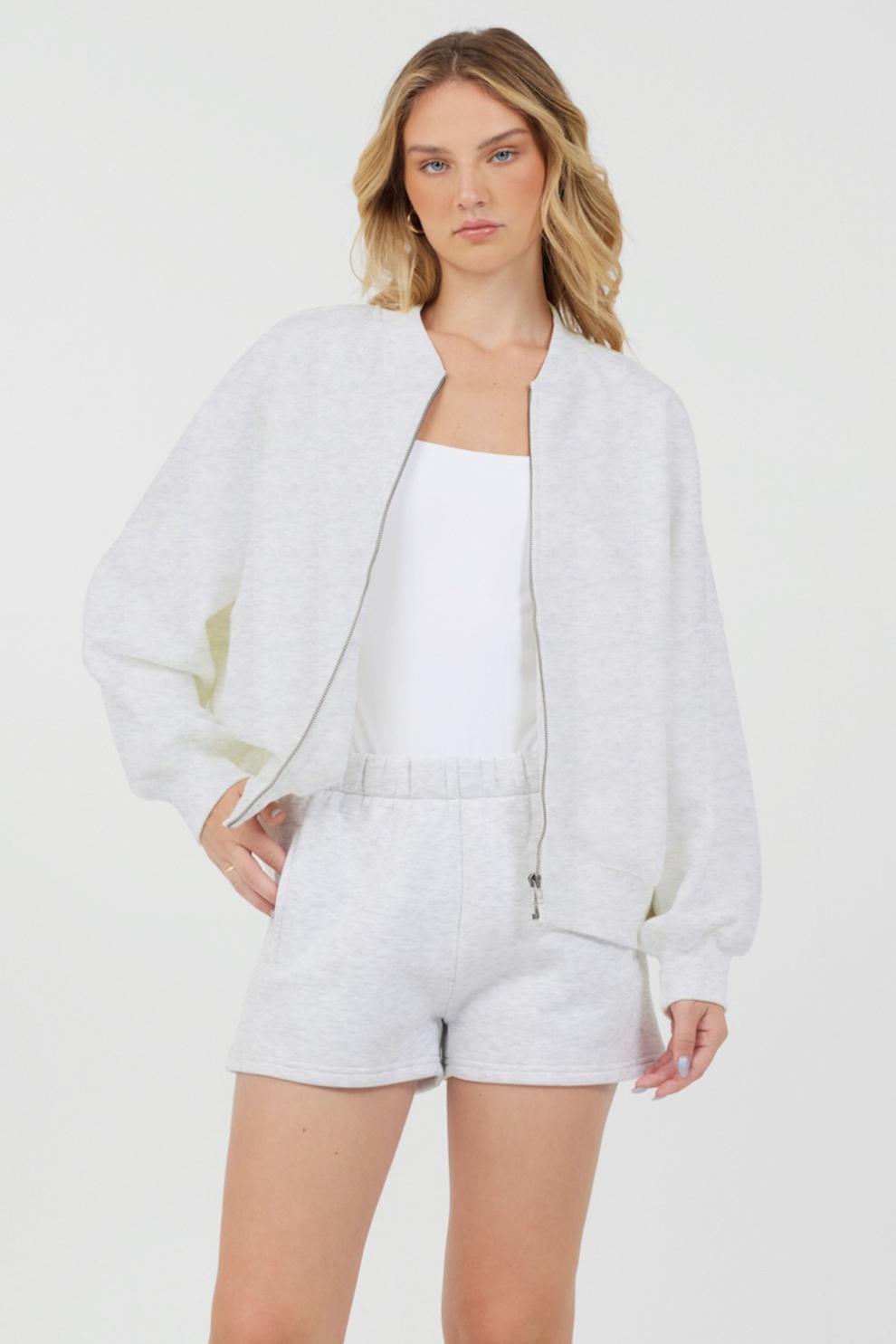 Vintage Havana Outerwear | Women Grey Icicle Essential Fleece Zip Up Bomber Grey Icicle