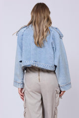 Vintage Havana Outerwear | Women Light Wash Denim Cropped Moto Jacket Light Wash