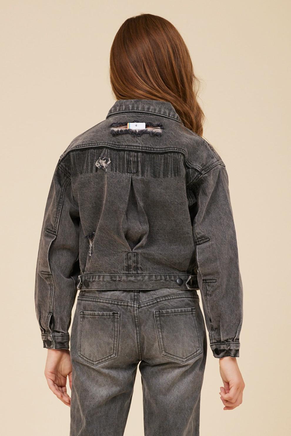 Vintage Havana Outerwear | Women RHINESTONE FRINGE BLACK DENIM JACKET Denim