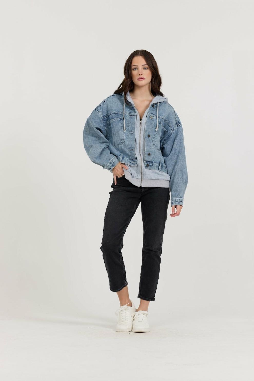 Vintage Havana Outerwear | Women Washed Denim Fleece Jacket Denim