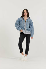 Vintage Havana Outerwear | Women Washed Denim Fleece Jacket Denim