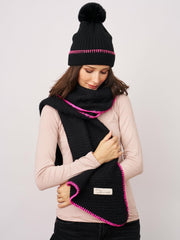 Vintage Havana Scarf/ Ruanas | Women BLANKET STITCH KNIT SCARF - BLACK/B PINK Black/b Pink