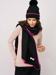 Vintage Havana Scarf/ Ruanas | Women BLANKET STITCH KNIT SCARF - BLACK/B PINK Black/b Pink