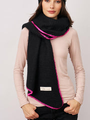 Vintage Havana Scarf/ Ruanas | Women BLANKET STITCH KNIT SCARF - BLACK/B PINK Black/b Pink