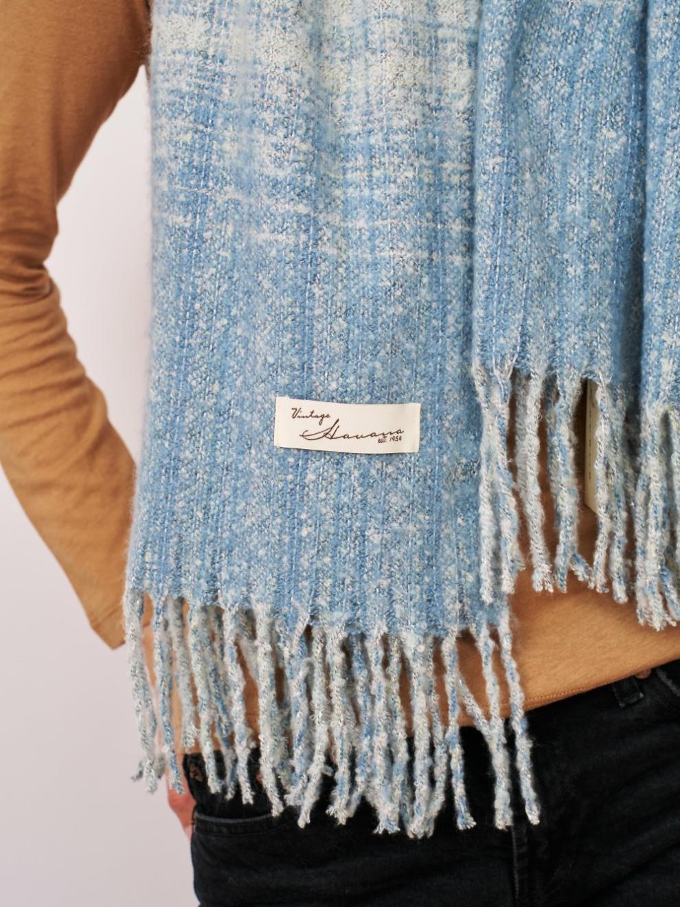 Vintage Havana Scarf/ Ruanas | Women BOUCLE CHECK TASSEL SCARF - BLUE Blue