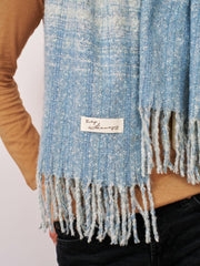Vintage Havana Scarf/ Ruanas | Women BOUCLE CHECK TASSEL SCARF - BLUE Blue