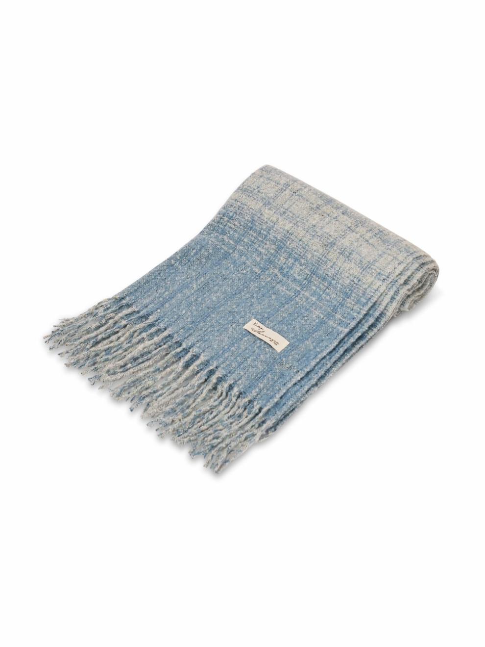 Vintage Havana Scarf/ Ruanas | Women BOUCLE CHECK TASSEL SCARF - BLUE Blue