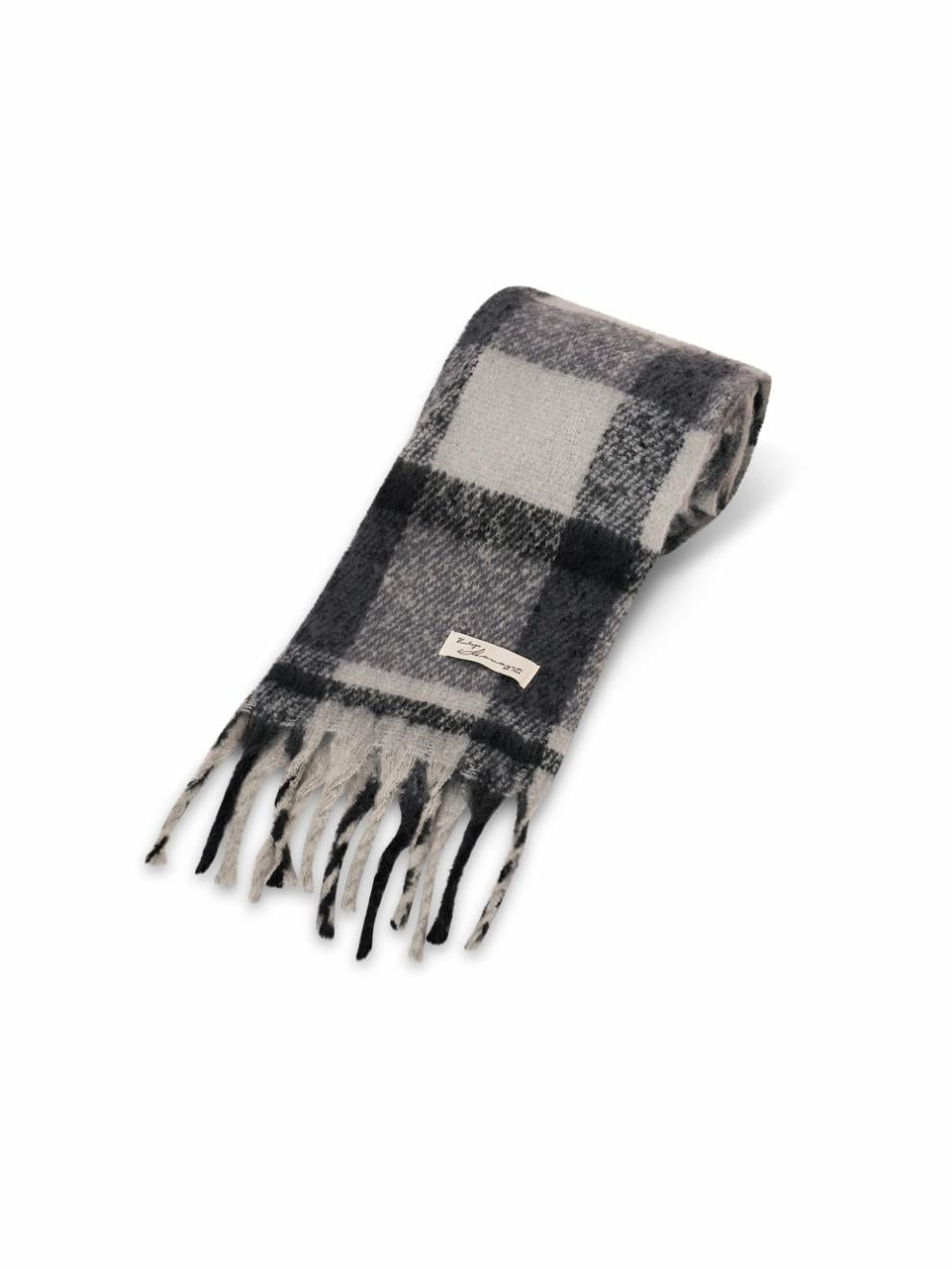 Vintage Havana Scarf/ Ruanas | Women CHECK BRUSH TASSEL SCARF - BLACK Black
