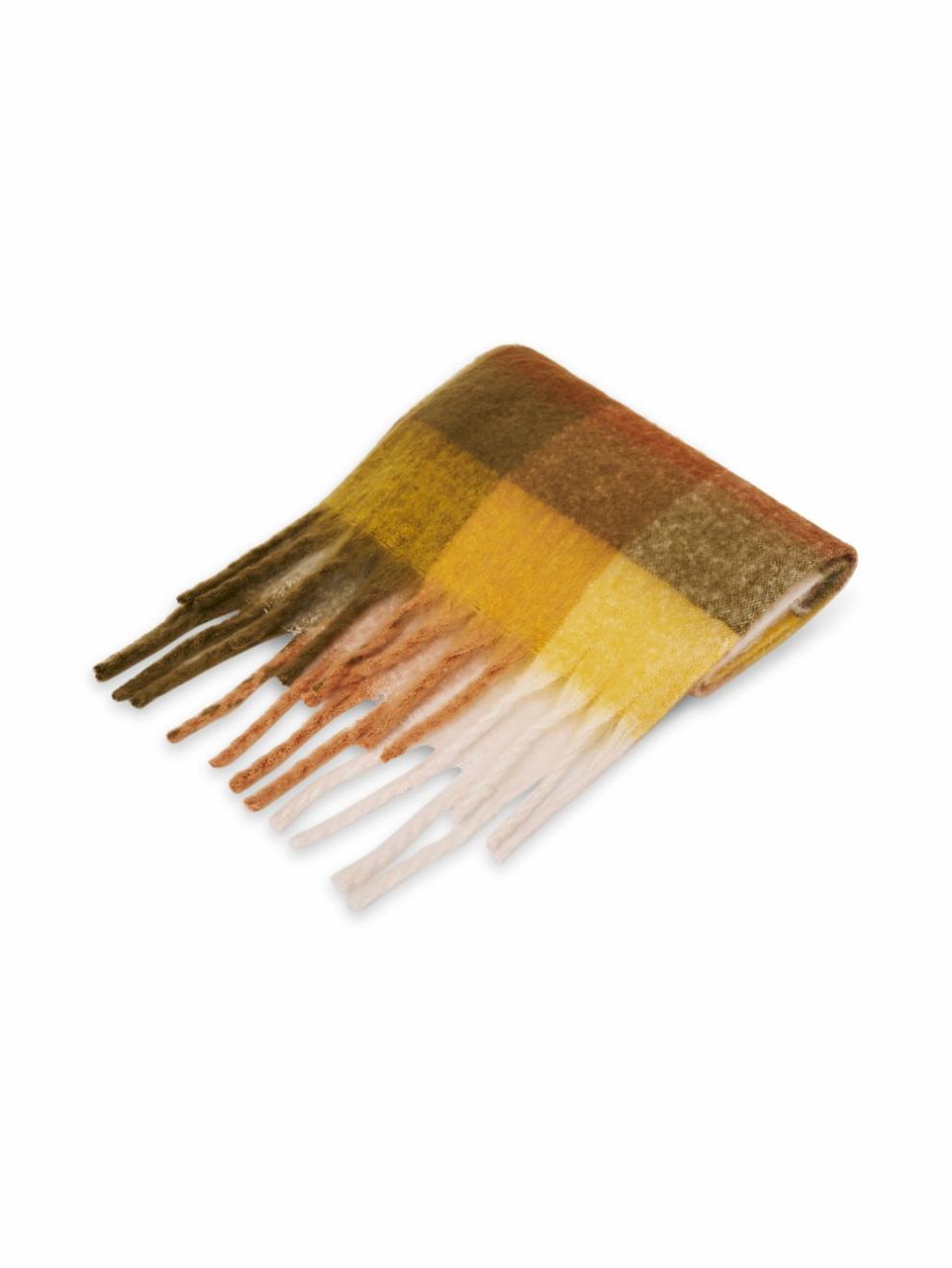 Vintage Havana Scarf/ Ruanas | Women CHECK BRUSH TASSEL SCARF - YELLOW Yellow