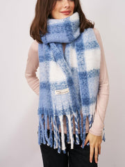 Vintage Havana Scarf/ Ruanas | Women CHECK TASSEL SCARF - BLUE Blue