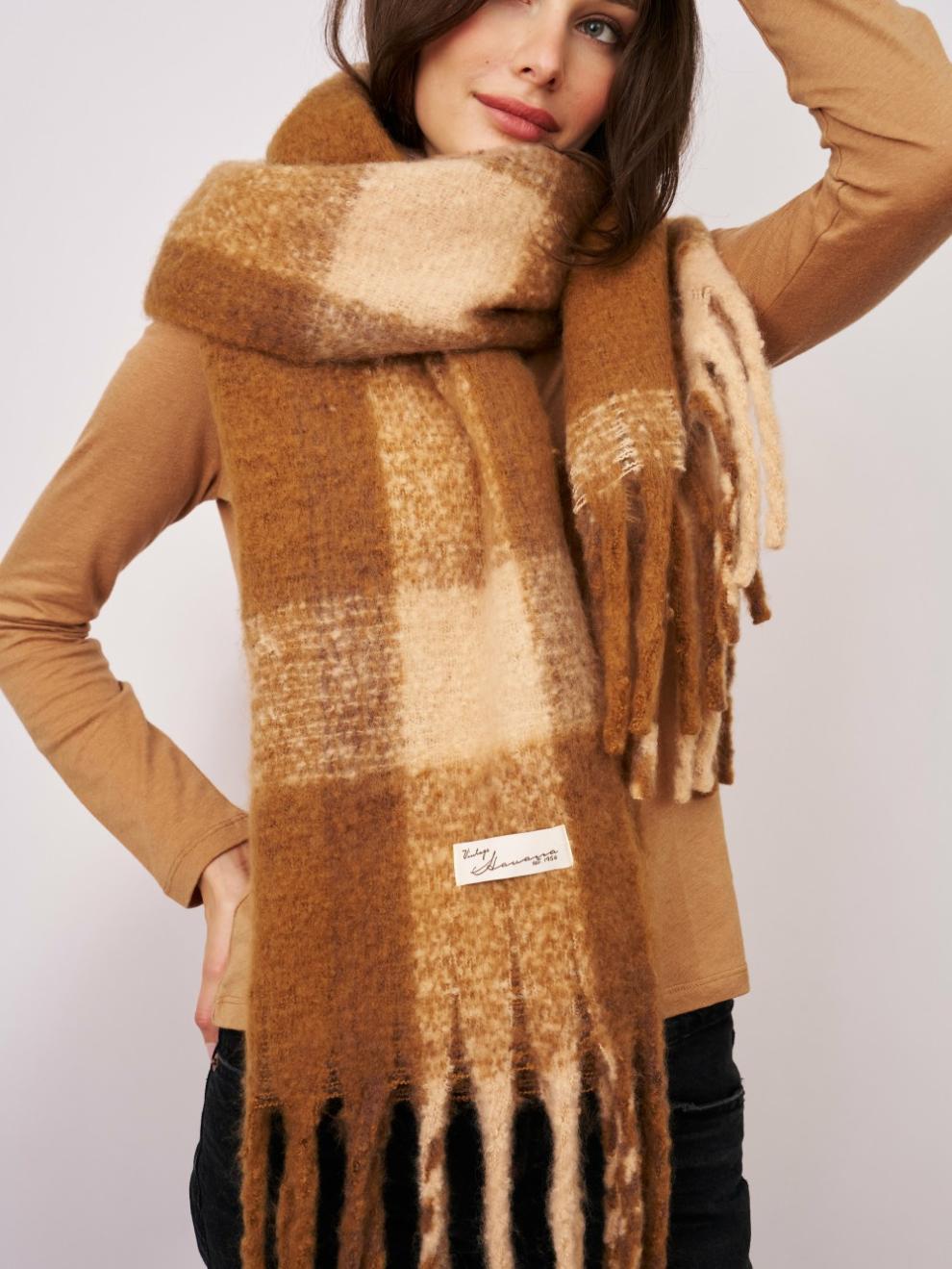 Vintage Havana Scarf/ Ruanas | Women CHECK TASSEL SCARF - TAN Tan