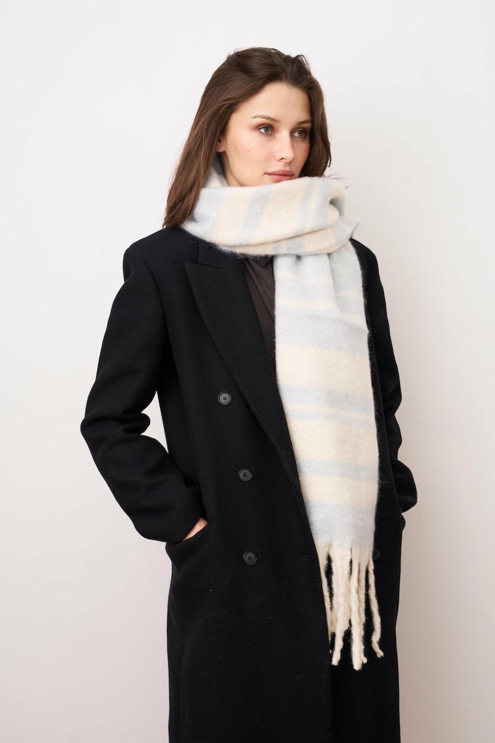 Vintage Havana Scarf/ Ruanas | Women STRIPE BRUSH TASSEL SCARF - BLUE Blue