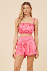 Vintage Havana Shorts | Women Hot Pink Heavy Satin Bra Top Hot Pink