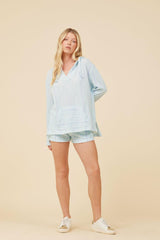 Vintage Havana Shorts | Women Soft Blue W/ Mixed Stripes Textured Short Soft Blue