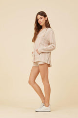 Vintage Havana Shorts | Women Soft Tan W/ Mixed Stripes Textured Short Soft Tan