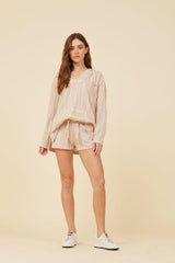 Vintage Havana Shorts | Women Soft Tan W/ Mixed Stripes Textured Short Soft Tan