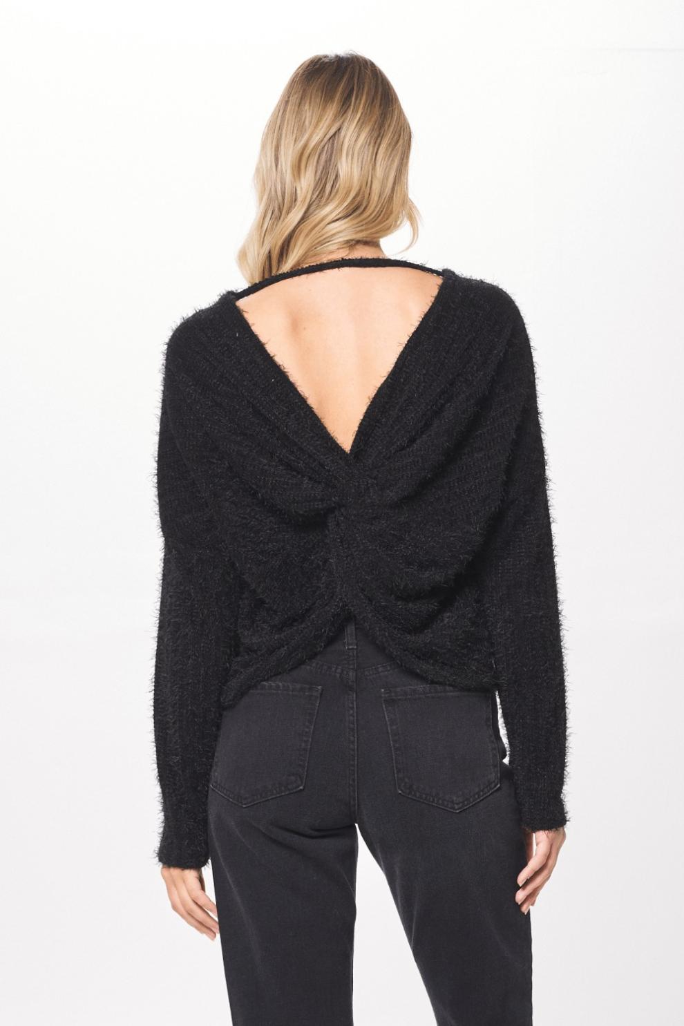 Vintage Havana Sweaters | Women Black Chenille Mohair Twist Back Sweater Black