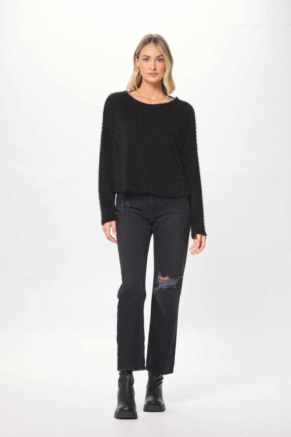 Vintage Havana Sweaters | Women Black Chenille Mohair Twist Back Sweater Black