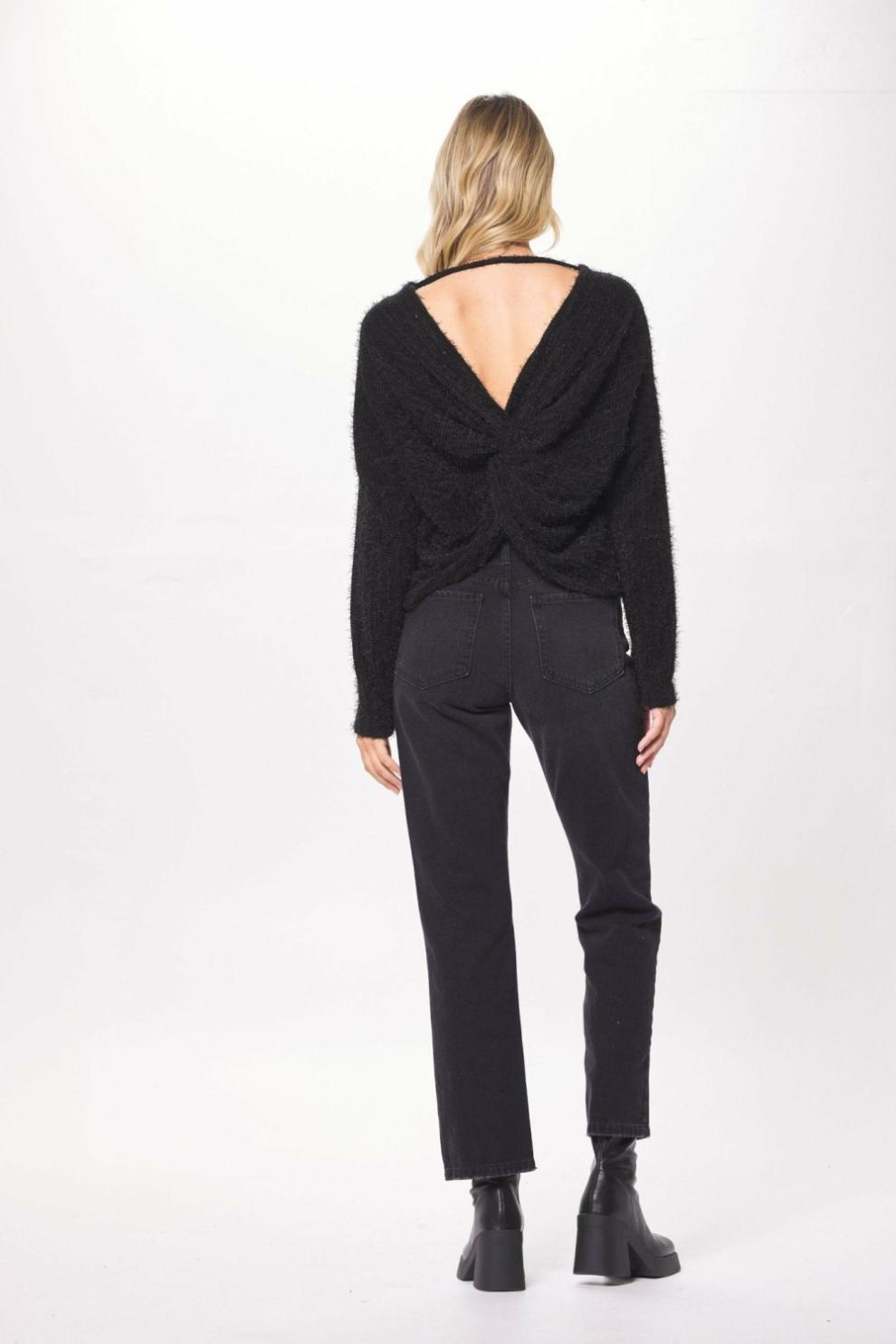 Vintage Havana Sweaters | Women Black Chenille Mohair Twist Back Sweater Black