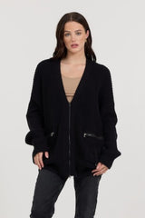Vintage Havana Sweaters | Women Black Long Zip Front Utility Cardigan Black