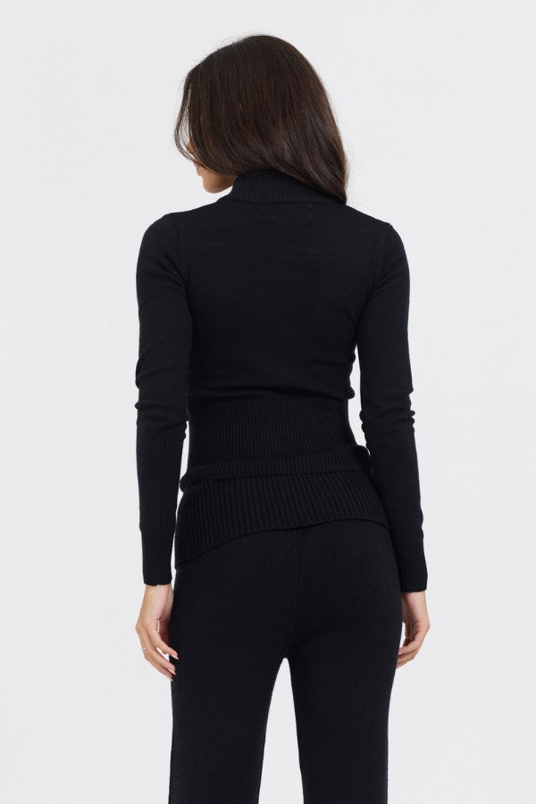 Vintage Havana Sweaters | Women Black Slim Fit Knit Quarter Zip Black