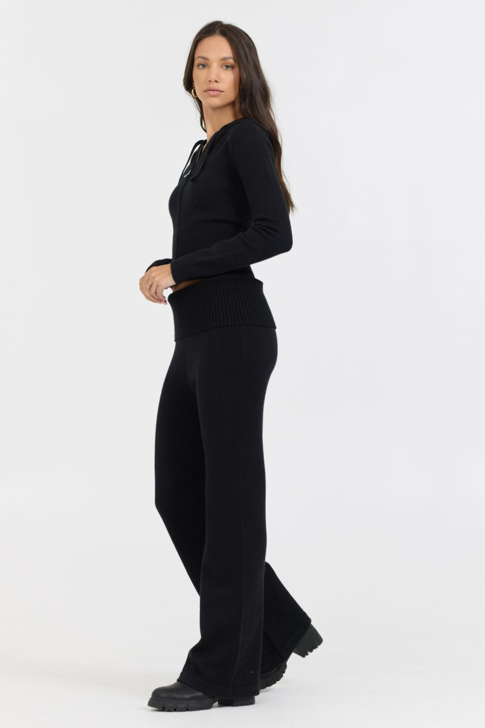 Vintage Havana Sweaters | Women Black Slim Fit Knit Zip Up Black