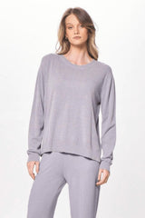 Vintage Havana Sweaters | Women Cool Grey Plush Knit Crewneck Cool Grey