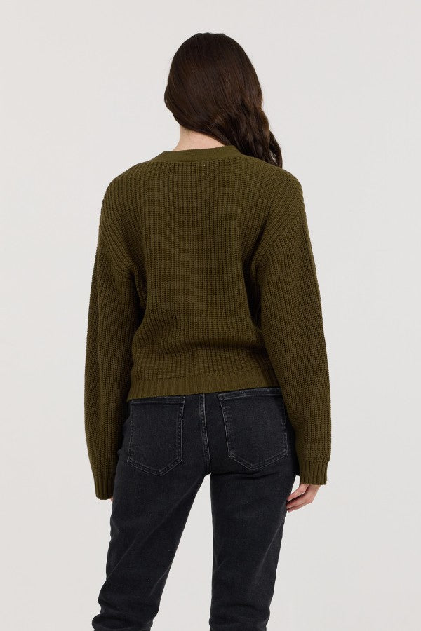 Vintage Havana Sweaters | Women Deep Olive Fitted Utilty Cardigan Deep Olive