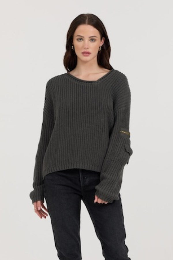 Vintage Havana Sweaters | Women Gravel Asymmetrical Utility Sweater Gravel