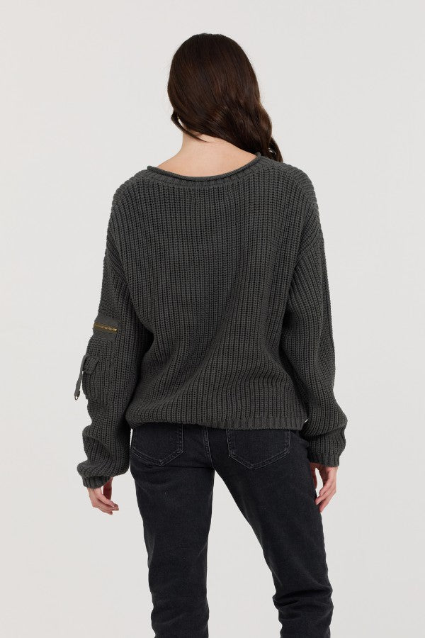 Vintage Havana Sweaters | Women Gravel Asymmetrical Utility Sweater Gravel