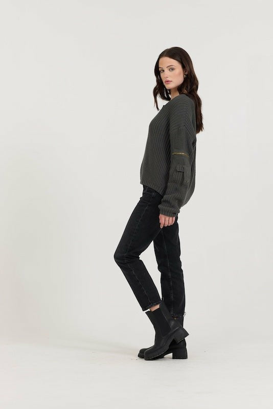 Vintage Havana Sweaters | Women Gravel Asymmetrical Utility Sweater Gravel