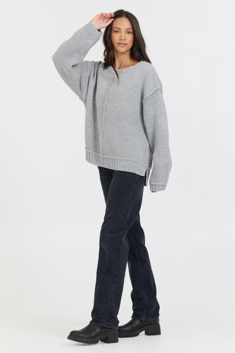 Vintage Havana Sweaters | Women Heather Grey W/ Ivory Jacquard Knit Skull Sweater Heather Grey