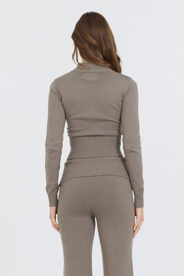 Vintage Havana Sweaters | Women Olive Grey Slim Fit Knit Quarter Zip Olive Grey