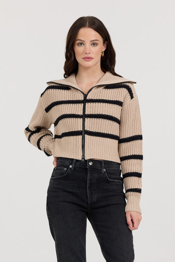 Vintage Havana Sweaters | Women Puddle W/ Black Stripe Double Zip Sweater Puddle