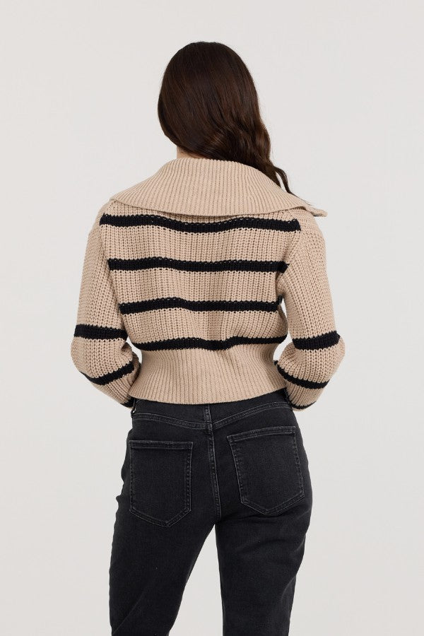 Vintage Havana Sweaters | Women Puddle W/ Black Stripe Double Zip Sweater Puddle