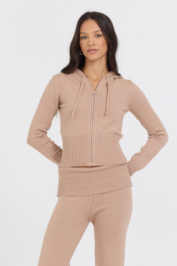 Vintage Havana Sweaters | Women Salted Caramel Slim Fit Knit Zip Up Salted Caramel