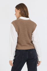 Vintage Havana Sweaters | Women Toffee W/ White Twofer Cropped Sweater Vest Toffee