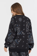 Vintage Havana Sweatshirts | Women Black Bandana Printed Fleece Crewneck Black