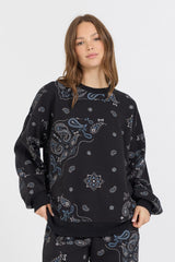 Vintage Havana Sweatshirts | Women Black Bandana Printed Fleece Crewneck Black