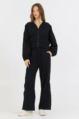 Vintage Havana Sweatshirts | Women Black Brushed Fleece Zip Up W/ Snap Sleeves Black