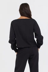 Vintage Havana Sweatshirts | Women Black Novelty Patch G/D Off Shoulder Black