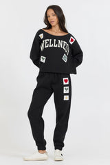 Vintage Havana Sweatshirts | Women Black Novelty Patch G/D Off Shoulder Black