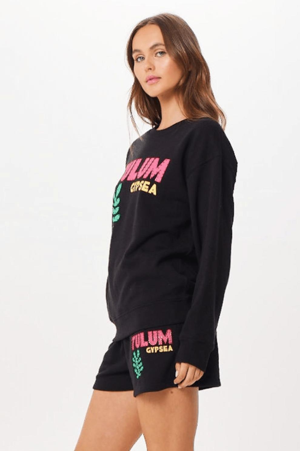 Vintage Havana Sweatshirts | Women Black Tulum Jet Setter Surf Wash Crewneck Black