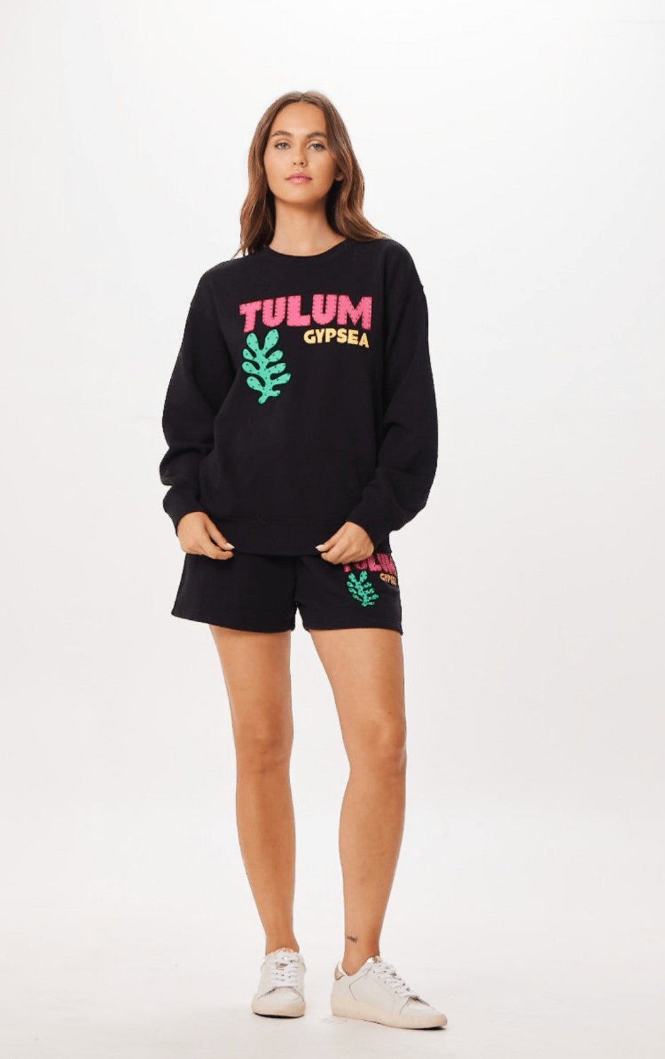 Vintage Havana Sweatshirts | Women Black Tulum Jet Setter Surf Wash Crewneck Black