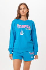 Vintage Havana Sweatshirts | Women Bright Blue St. Tropez Jet Setter Surf Wash Crewneck Bright Blue