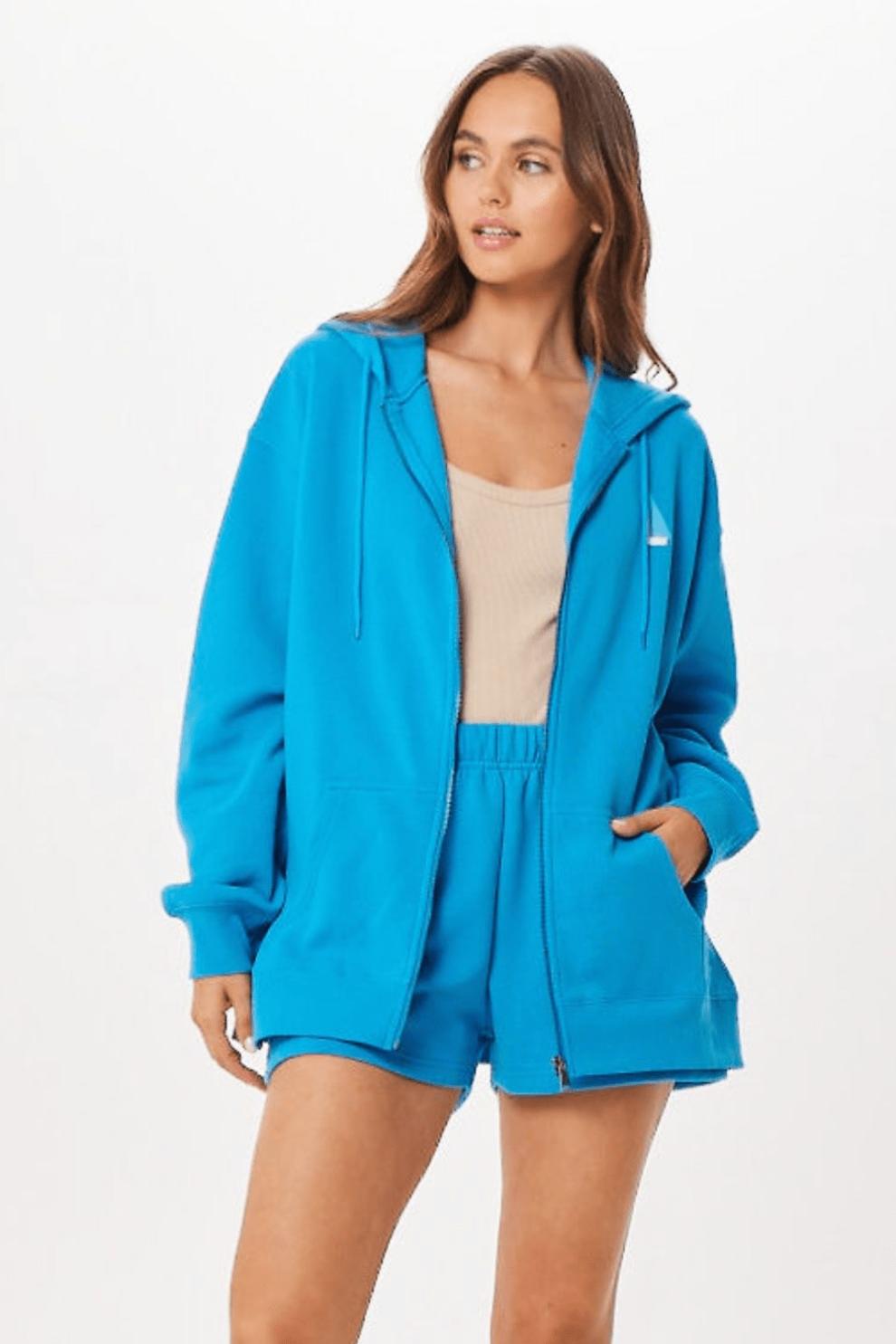 Vintage Havana Sweatshirts | Women Bright Blue St. Tropez Jet Setter Surf Wash Zip Up Bright Blue