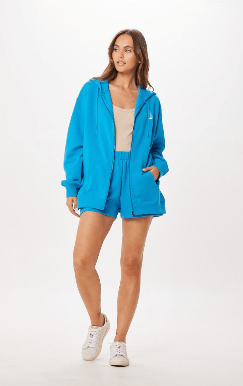 Vintage Havana Sweatshirts | Women Bright Blue St. Tropez Jet Setter Surf Wash Zip Up Bright Blue