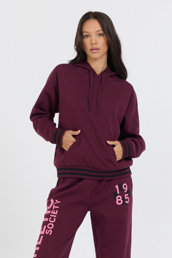 Vintage Havana Sweatshirts | Women Cabernet W/ Rose Printed Heavy Surf Wash Hoodie Cabernet
