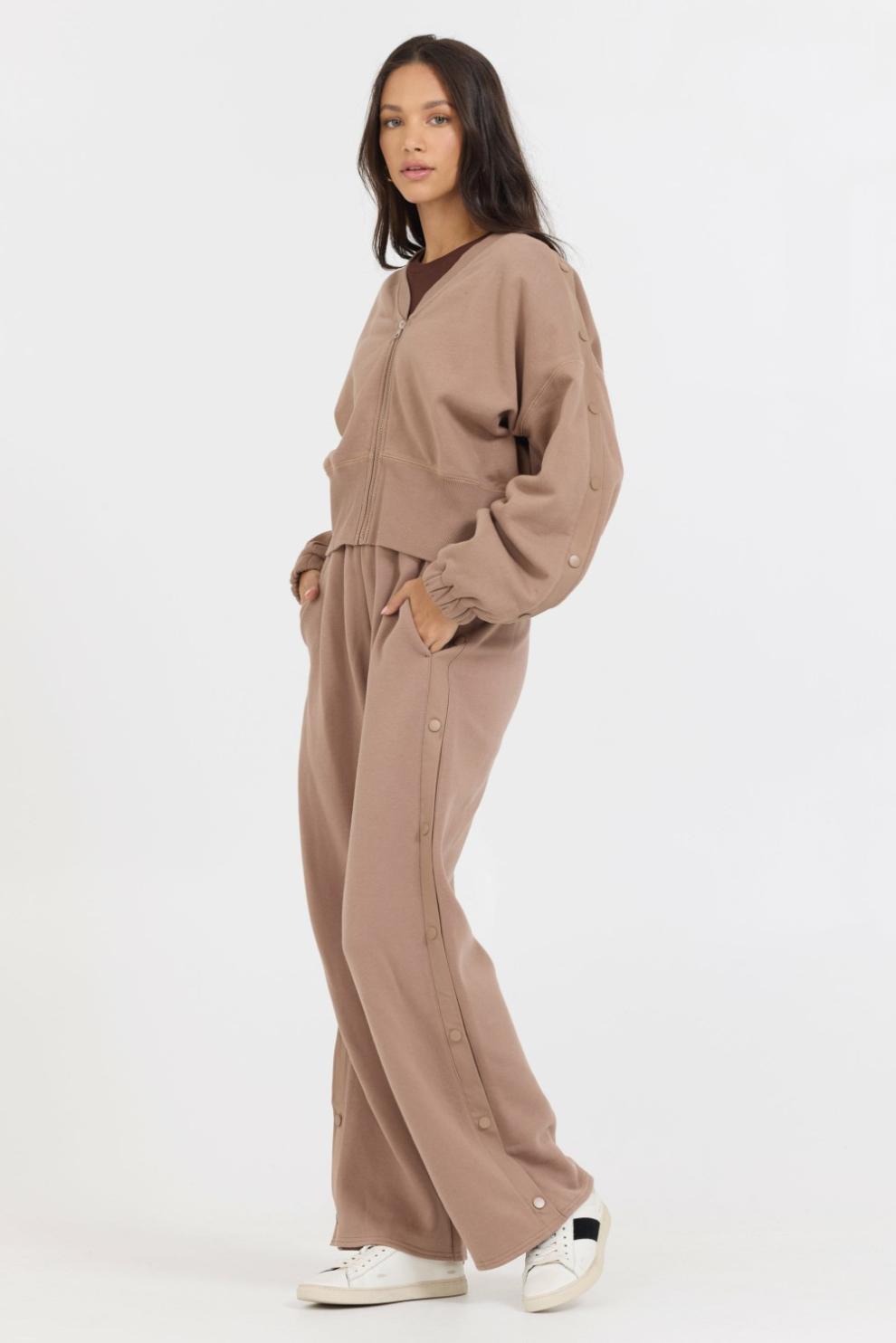 Vintage Havana Sweatshirts | Women Caramel Latte Brushed Fleece Zip Up W/ Snap Sleeves Caramel