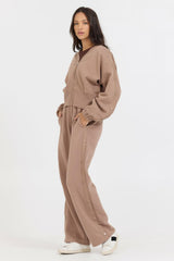 Vintage Havana Sweatshirts | Women Caramel Latte Brushed Fleece Zip Up W/ Snap Sleeves Caramel